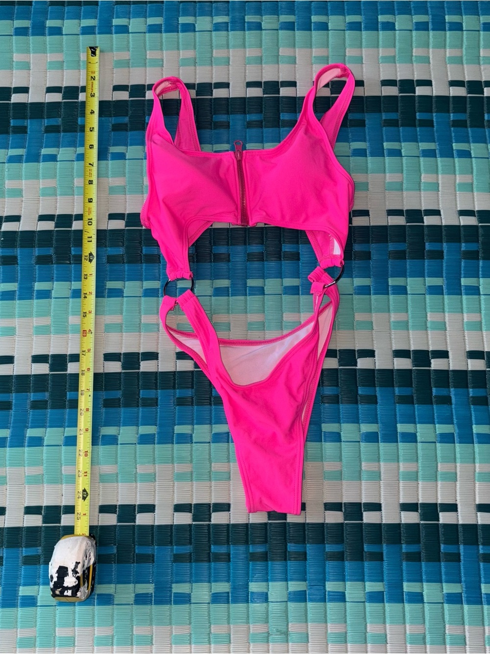 Neon Pink Front-Zip Cutout One-Piece Swimsuit
